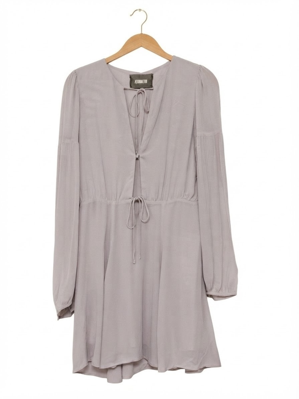 Reformation V-Neck Tie-Front Long Sleeve Mini Dress Size 4 Dusty Lavender Chic